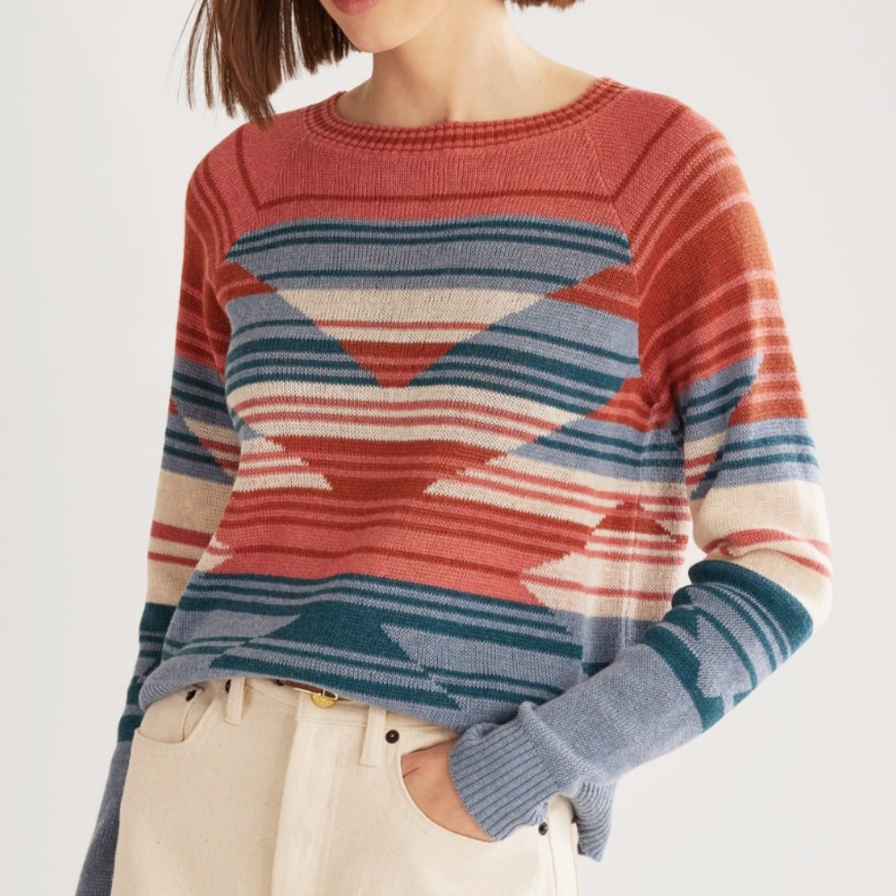 Pendleton WOMEN'S RAGLAN COTTON GRAPHIC SWEATER NWT medium knit top blue red